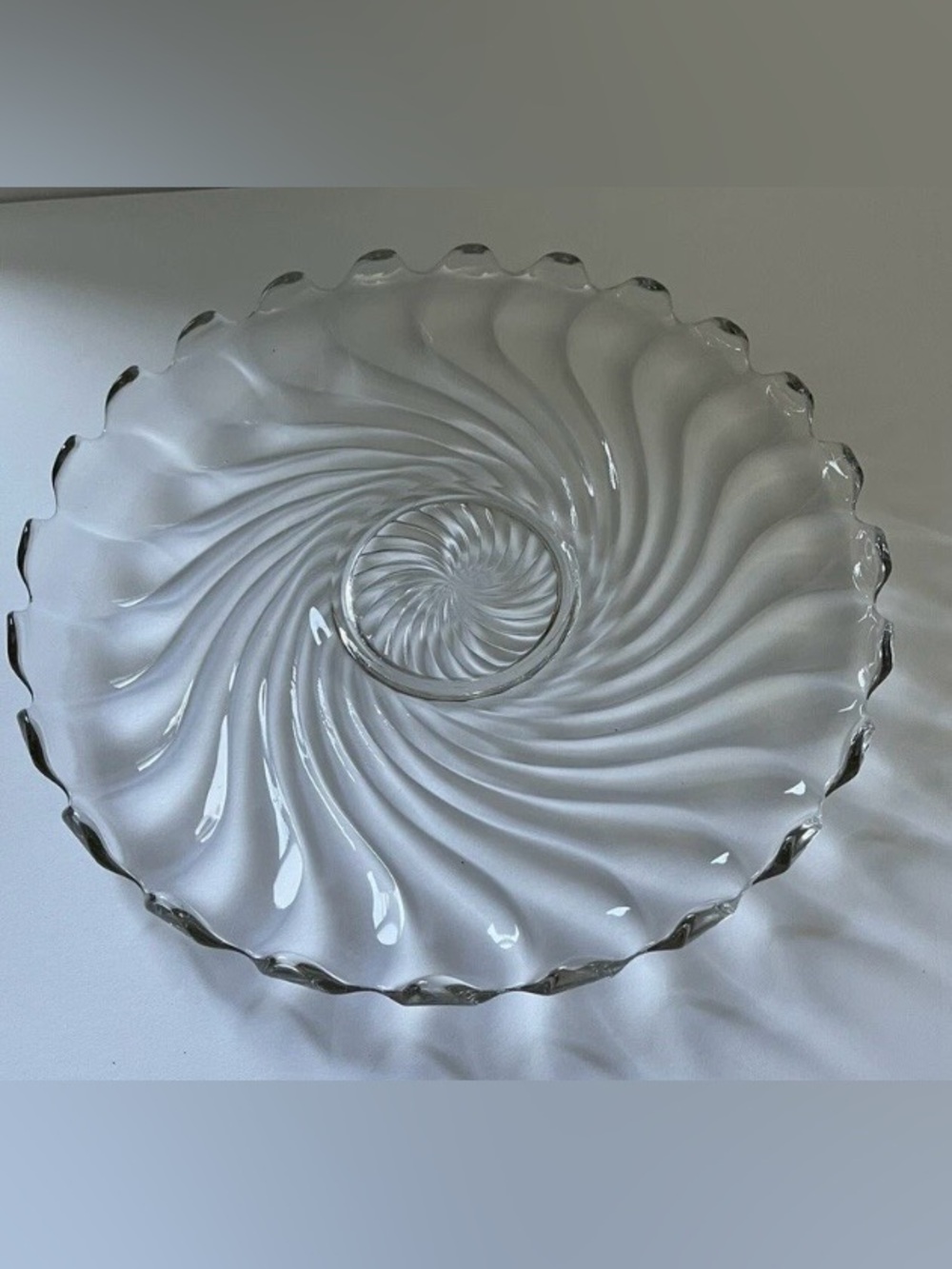 Elegant Fostoria Swirl Pedestal Cake Stand Scalloped Torte Plate 12”